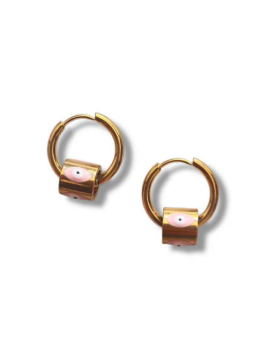 Evil Eye Pink Earrings